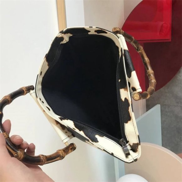 Cow Print Mini Tote Bag 14" x 12" Faux Leather Handbag - Picture 9 of 16